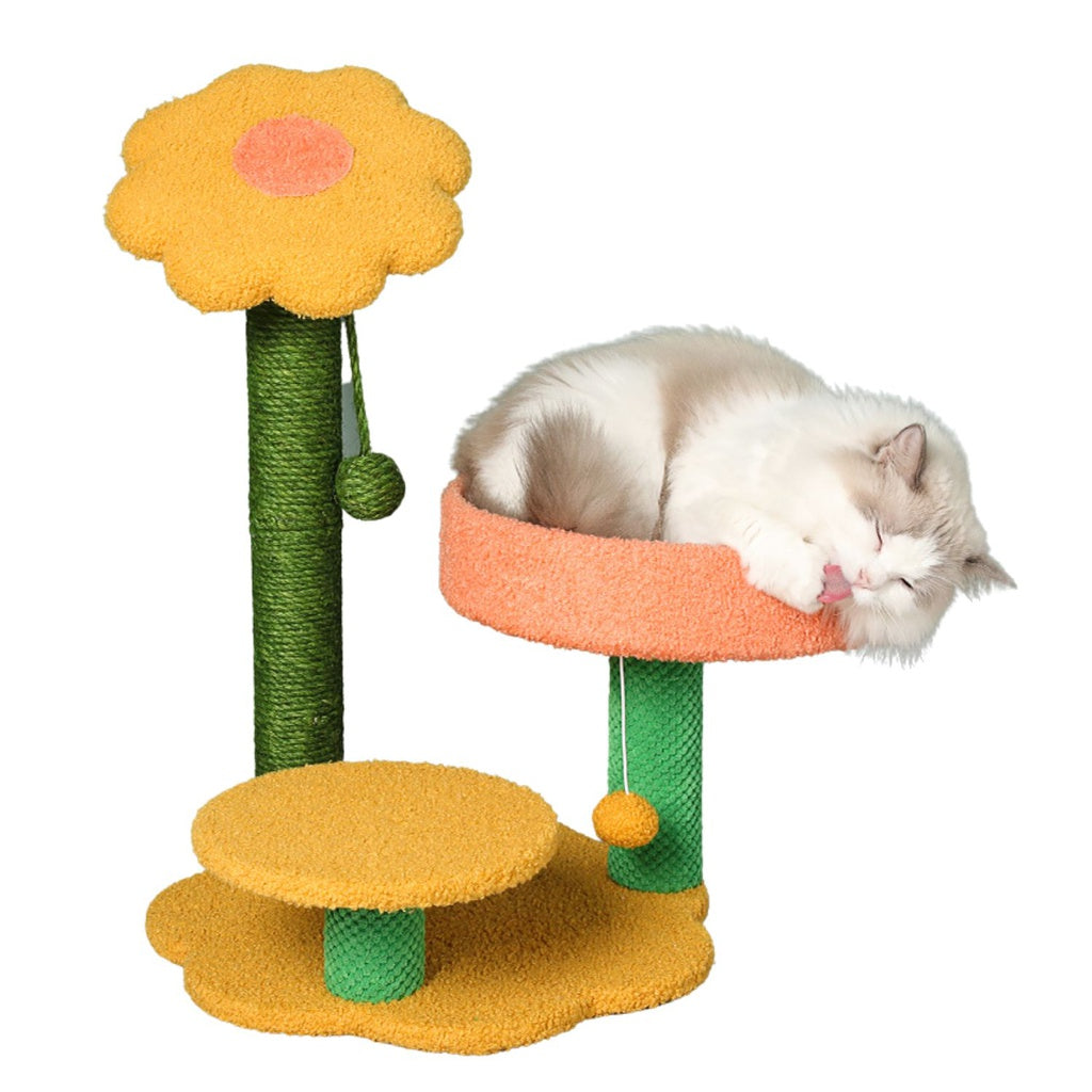 Floofi 75cm Plush Scratching Post Cat Trees - Yellow & Sunflower Designs