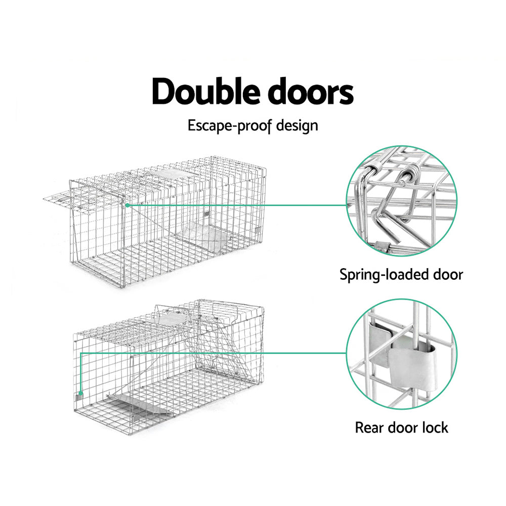 Humane Animal Trap Cage 150 x 50 x 53cm - Silver