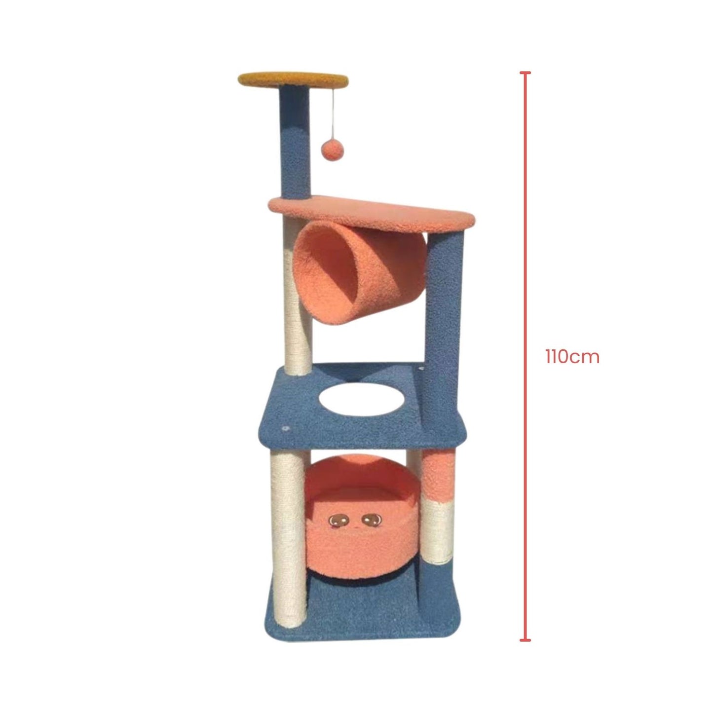 Floofi 110cm Emoji Plush Cat Condo Cat Tree - Blue/Red & with Basket Options