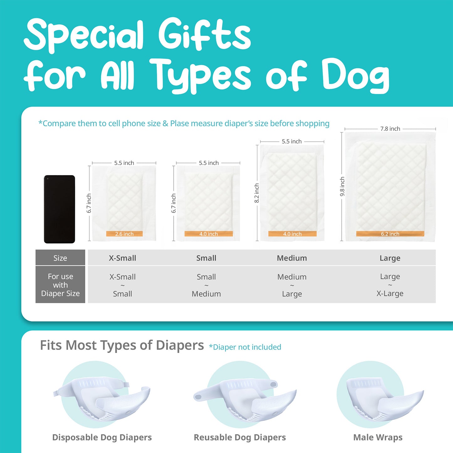 PawPang 100 Ct Pet Dog Diaper Liners Booster Pads: Disposable Adhesive in Various Sizes
