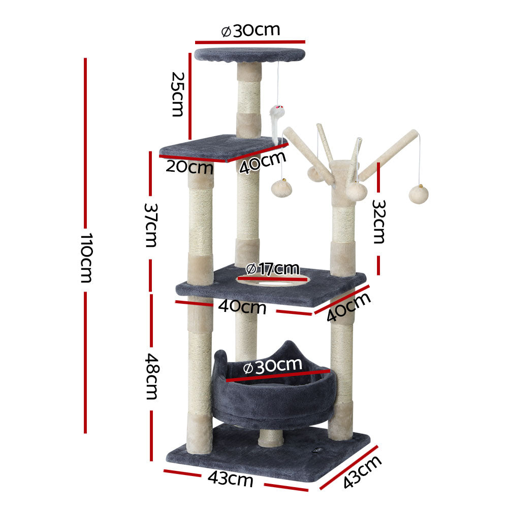 110cm Cat Scratching Tree with Condo House and Hanging Toys