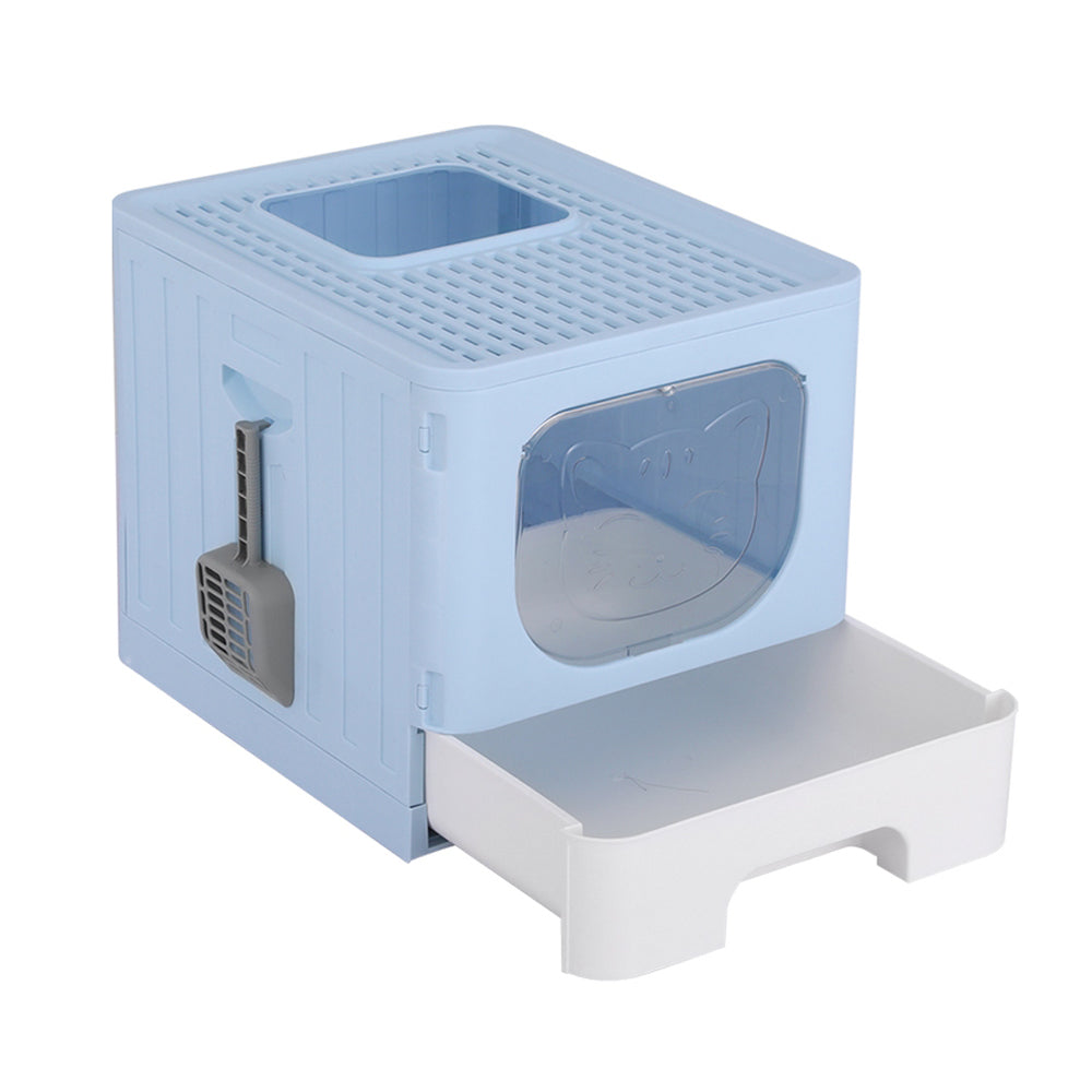 i.Pet Large Enclosed Cat Litter Box with Hood, Scoop & Mat - Foldable (Blue) & Fully Enclosed (Grey)