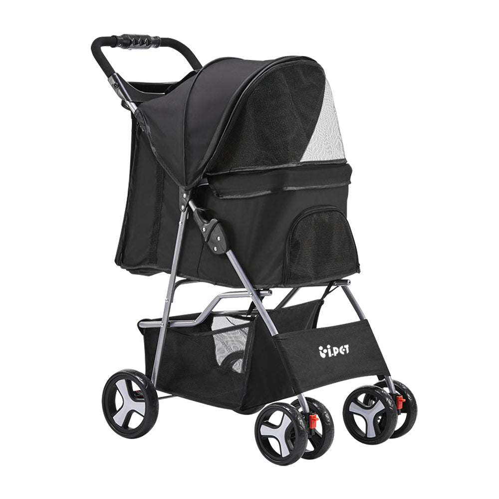 i.Pet Black 3 & 4 Wheel Pet Stroller for Convenient Pet Mobility