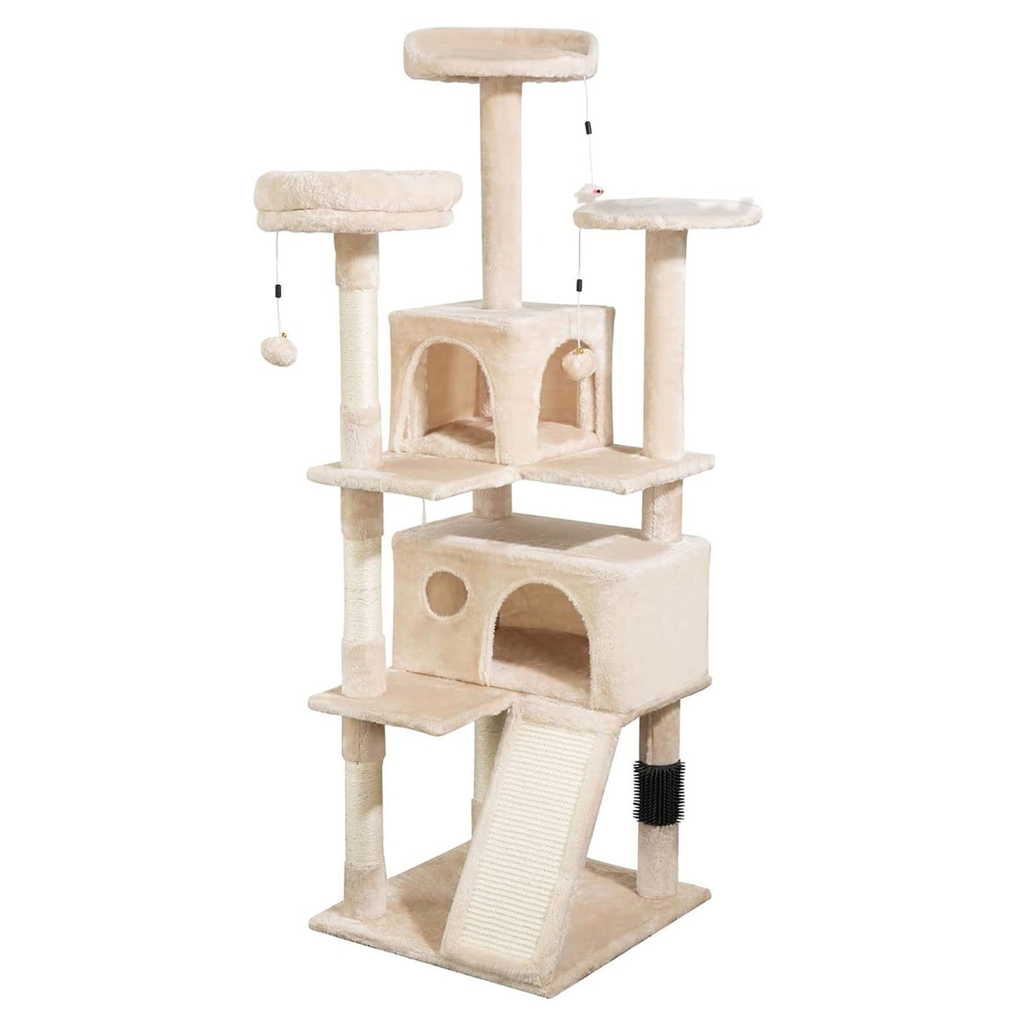 4Paws Cat Tree House Furniture Bed - Luxury Plush Play in Beige/Grey