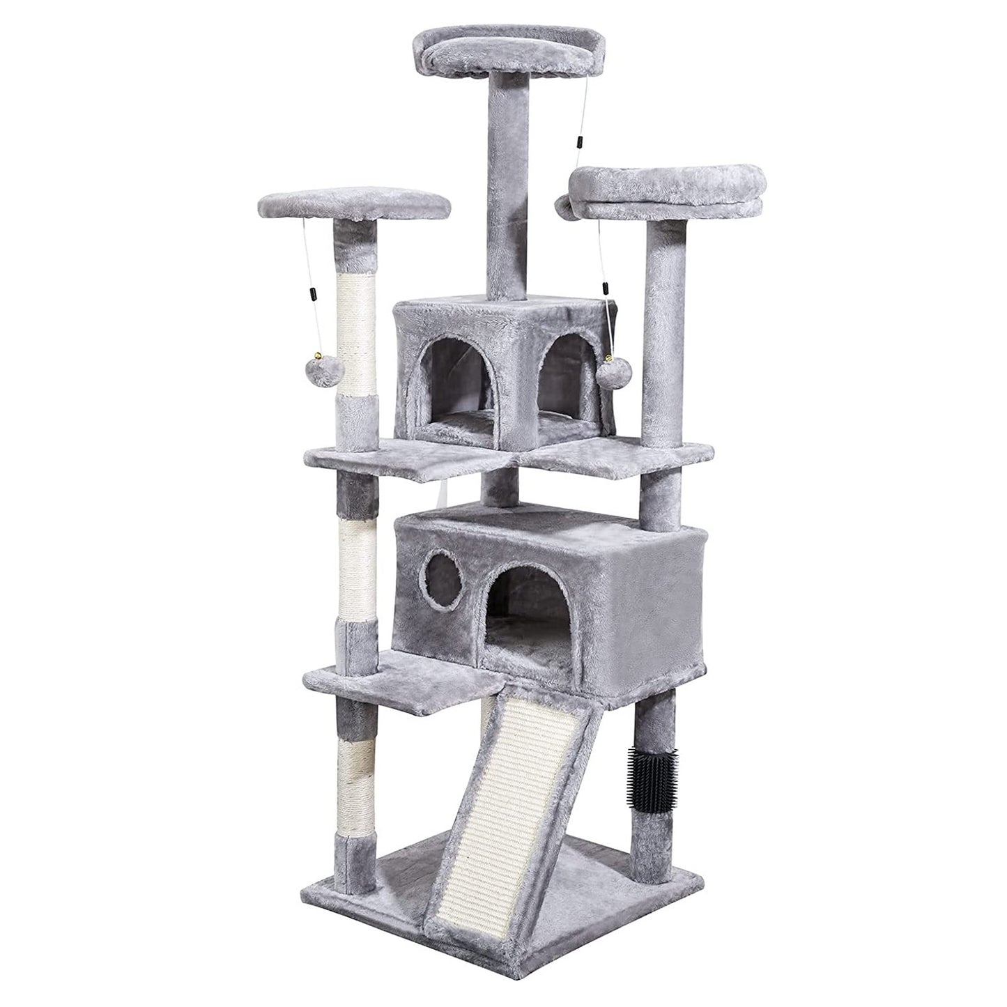 4Paws Cat Tree House Furniture Bed - Luxury Plush Play in Beige/Grey