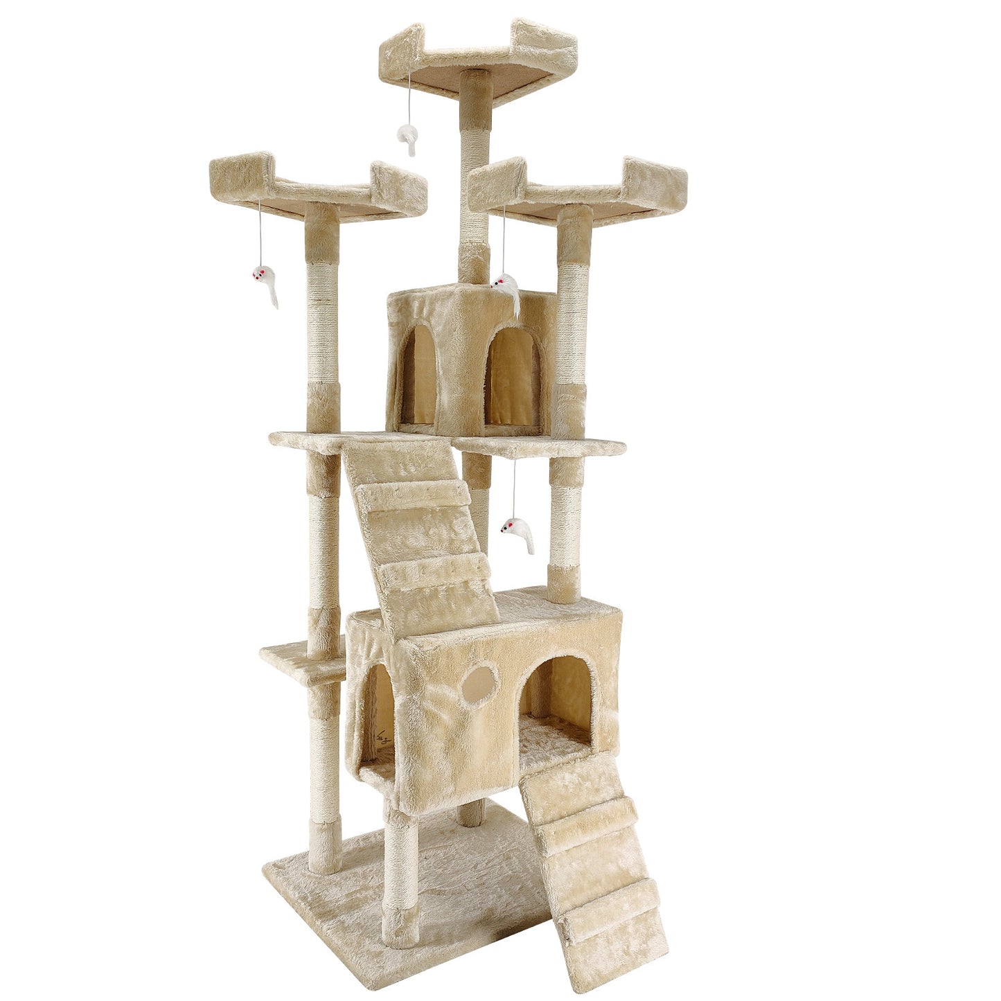 4Paws Cat Tree House Furniture Bed - Luxury Plush Play in Beige/Grey