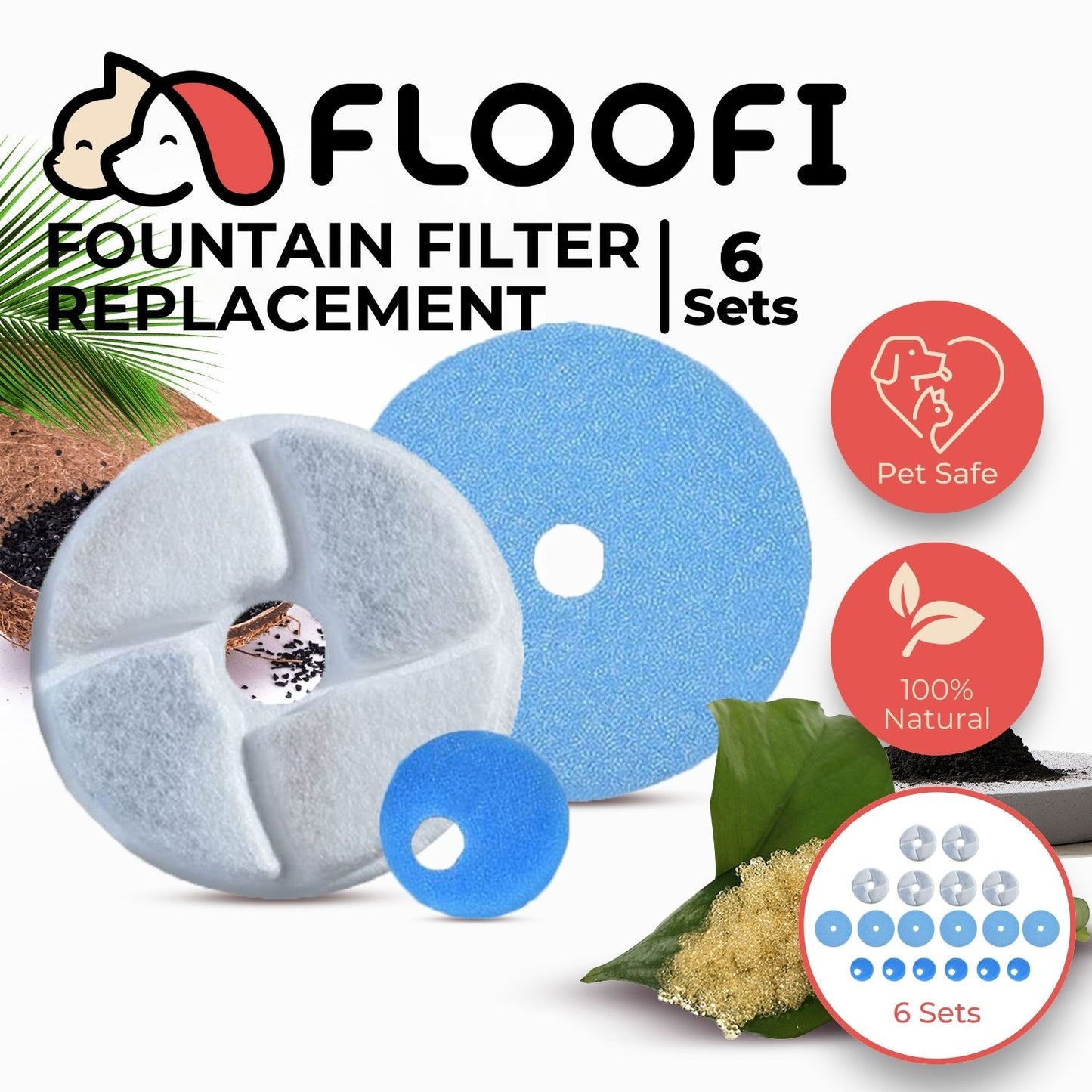 Floofi Pet Water Fountain 2.6L Filter 6Pcs Per Pack FI-WD-110-ZM