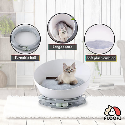 Floofi Pet Bed Cat 2 in 1 With Turntable Toy (Grey) PT-PB-244-YMJ