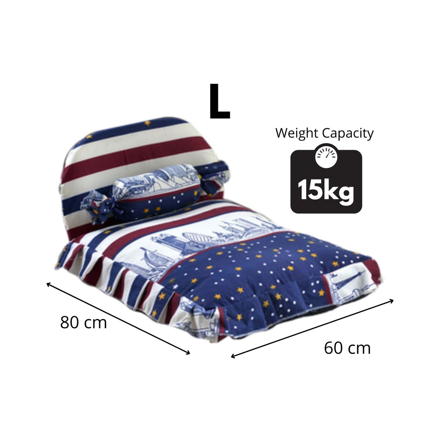 Floofi Pet Bed with Bear/Star Pillow and Quilt - Available in Sizes L and M