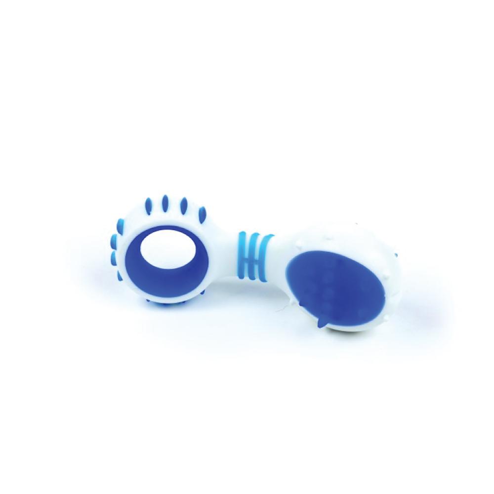 Dog Dental Rattle - Puppy Teething Toy with Rubber Ridges for Cleaning Gums in Blue, Green & Orange