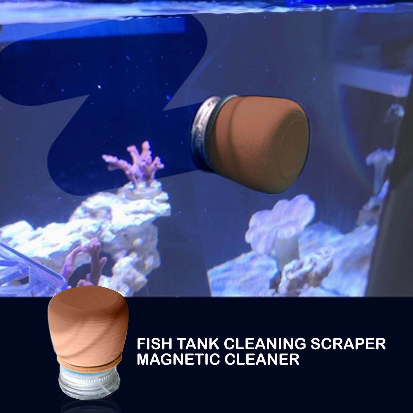 Fish Tank Corner Moss Magnet Scraper – Brown & Grey Magnetic Glass Algae Cleaner