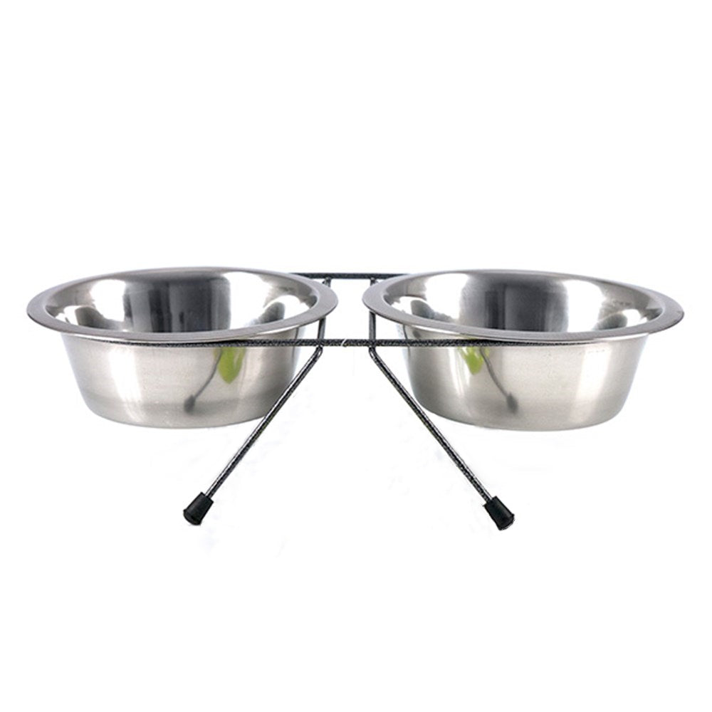 2 x Portable Stainless Steel Pet Bowl Sets for Dogs and Cats - Water and Food Feeder