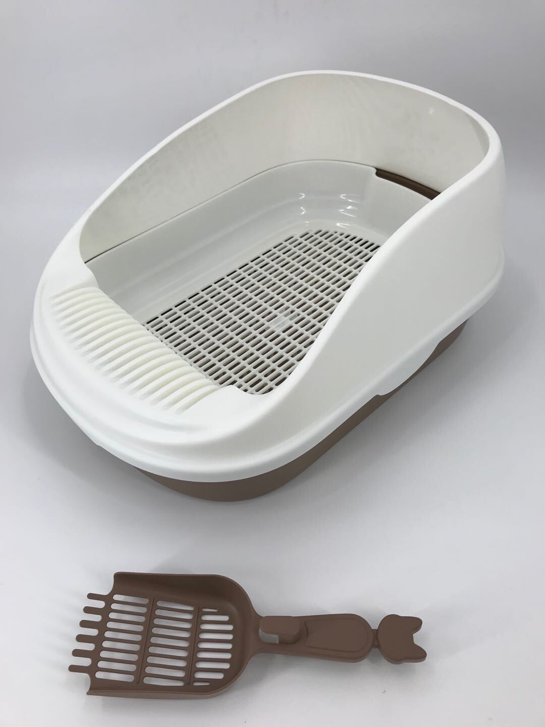 Large Portable Cat Toilet Litter Box Tray House with Scoop and Grid Tray