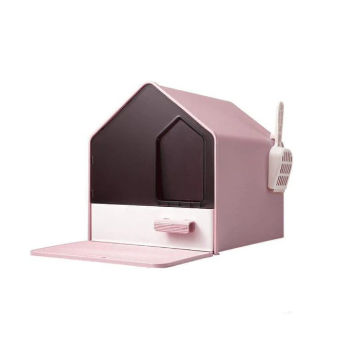 L Portable Hooded Cat Toilet: Litter Box Tray with Drawer and Scoop for Easy Cleaning