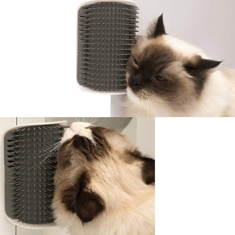 Cat Self-Groomer and Wall Corner Scratcher – Catnip-Infused Massage Brush & Grooming Comb in Grey, Blue, Pink, and Black