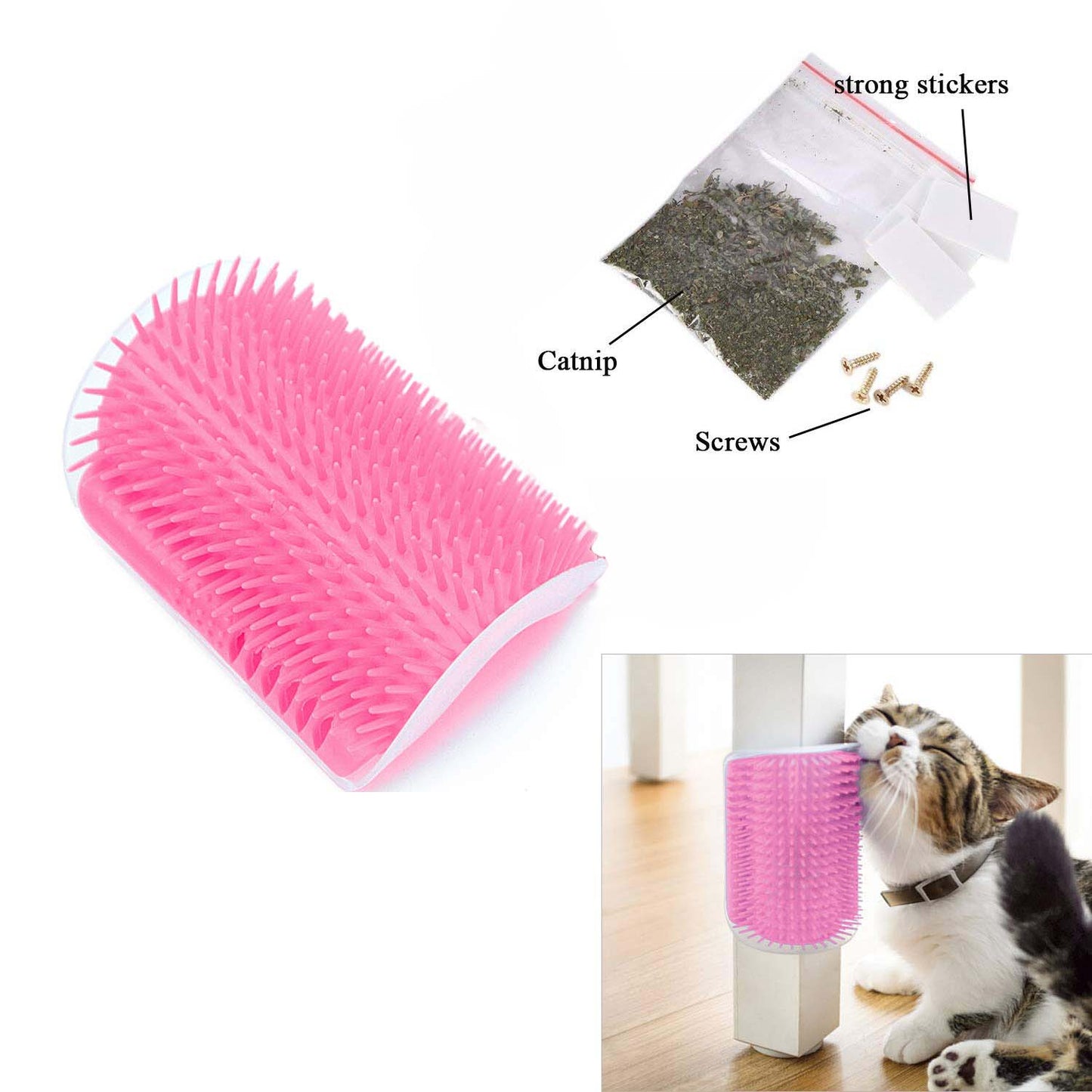 Cat Self-Groomer and Wall Corner Scratcher – Catnip-Infused Massage Brush & Grooming Comb in Grey, Blue, Pink, and Black