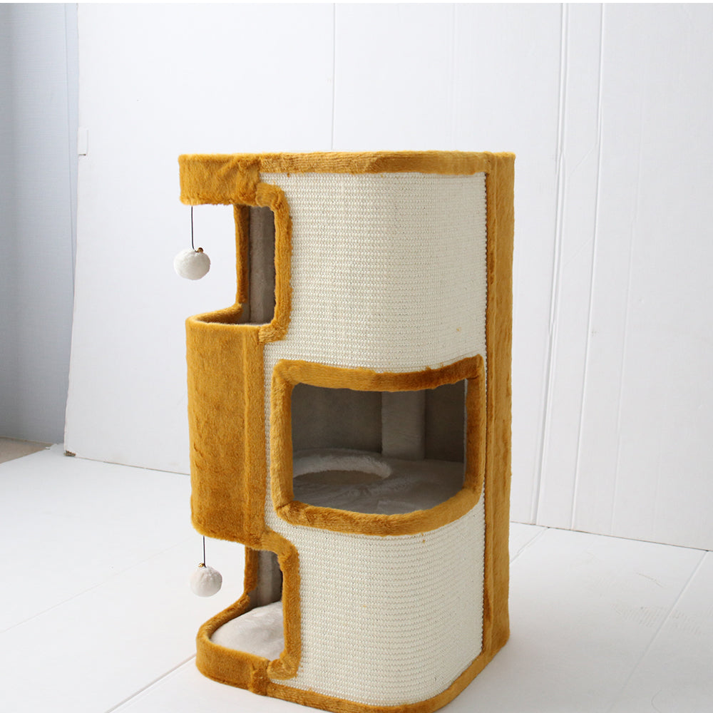 CATIO 3-Level Cat Condo - Coffee & Yellow