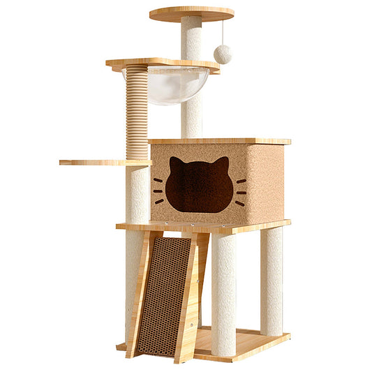 Cat Scratcher Bed Tower: Hammock, Climbing Flower Tree, Condo, Ladder - 120cm (Light Coffee and Grey)