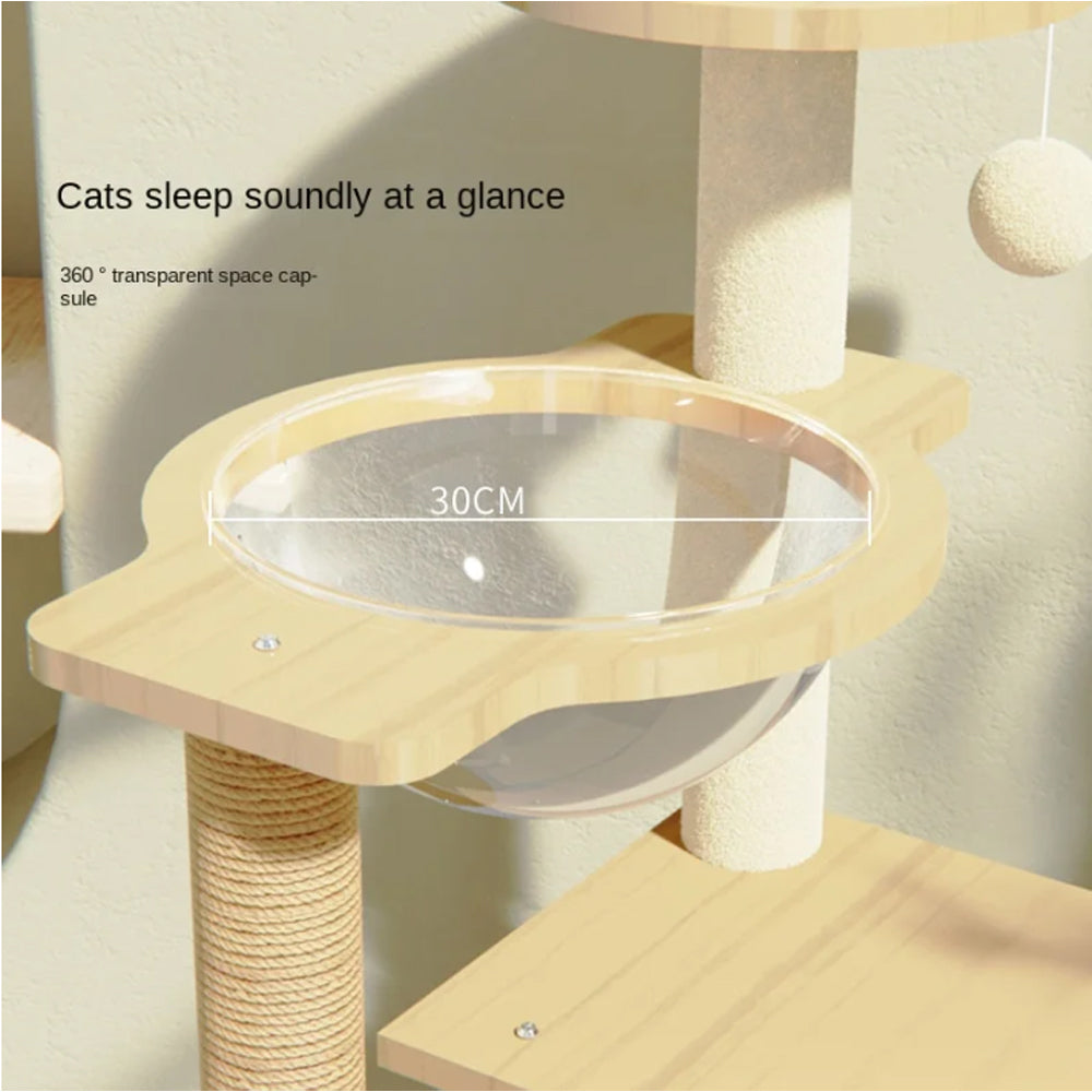 Cat Scratcher Bed Tower: Hammock, Climbing Flower Tree, Condo, Ladder - 120cm (Light Coffee and Grey)