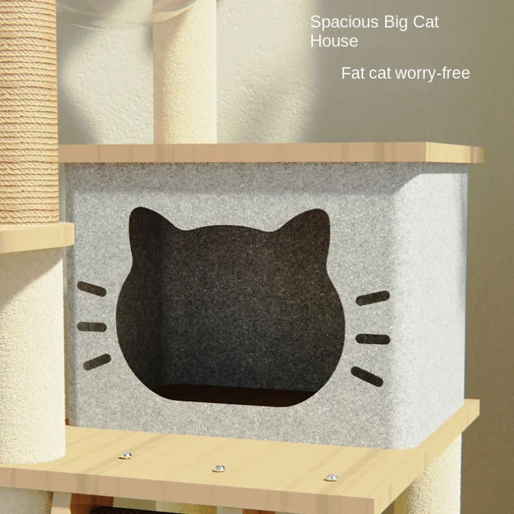 Cat Scratcher Bed Tower: Hammock, Climbing Flower Tree, Condo, Ladder - 120cm (Light Coffee and Grey)