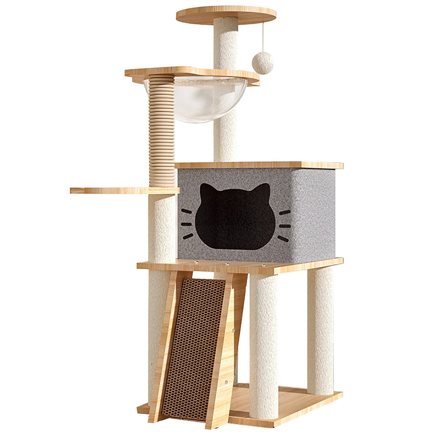 Cat Scratcher Bed Tower: Hammock, Climbing Flower Tree, Condo, Ladder - 120cm (Light Coffee and Grey)