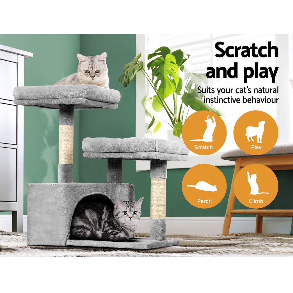 Bring Your Cat's Playtime to New Heights with i.Pet's 69cm Wood Cat Tree Tower, Featuring a Scratching Post, Cozy Condo House, and Plush Bed - Order Now!