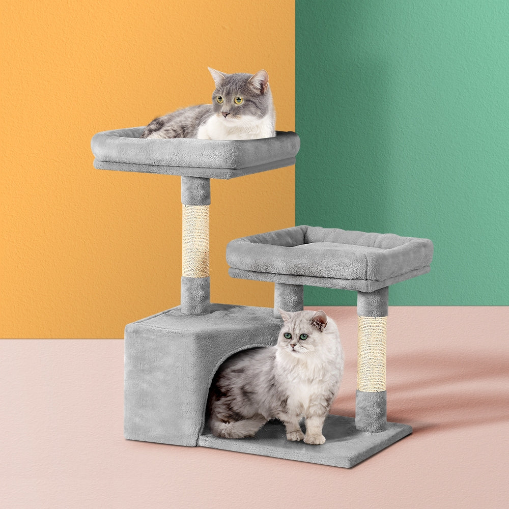 Bring Your Cat's Playtime to New Heights with i.Pet's 69cm Wood Cat Tree Tower, Featuring a Scratching Post, Cozy Condo House, and Plush Bed - Order Now!