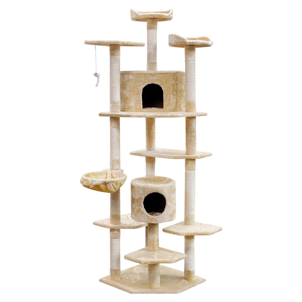 i.Pet Cat Tree 203cm Trees Scratching Post Scratcher Tower Condo House Furniture Wood Beige