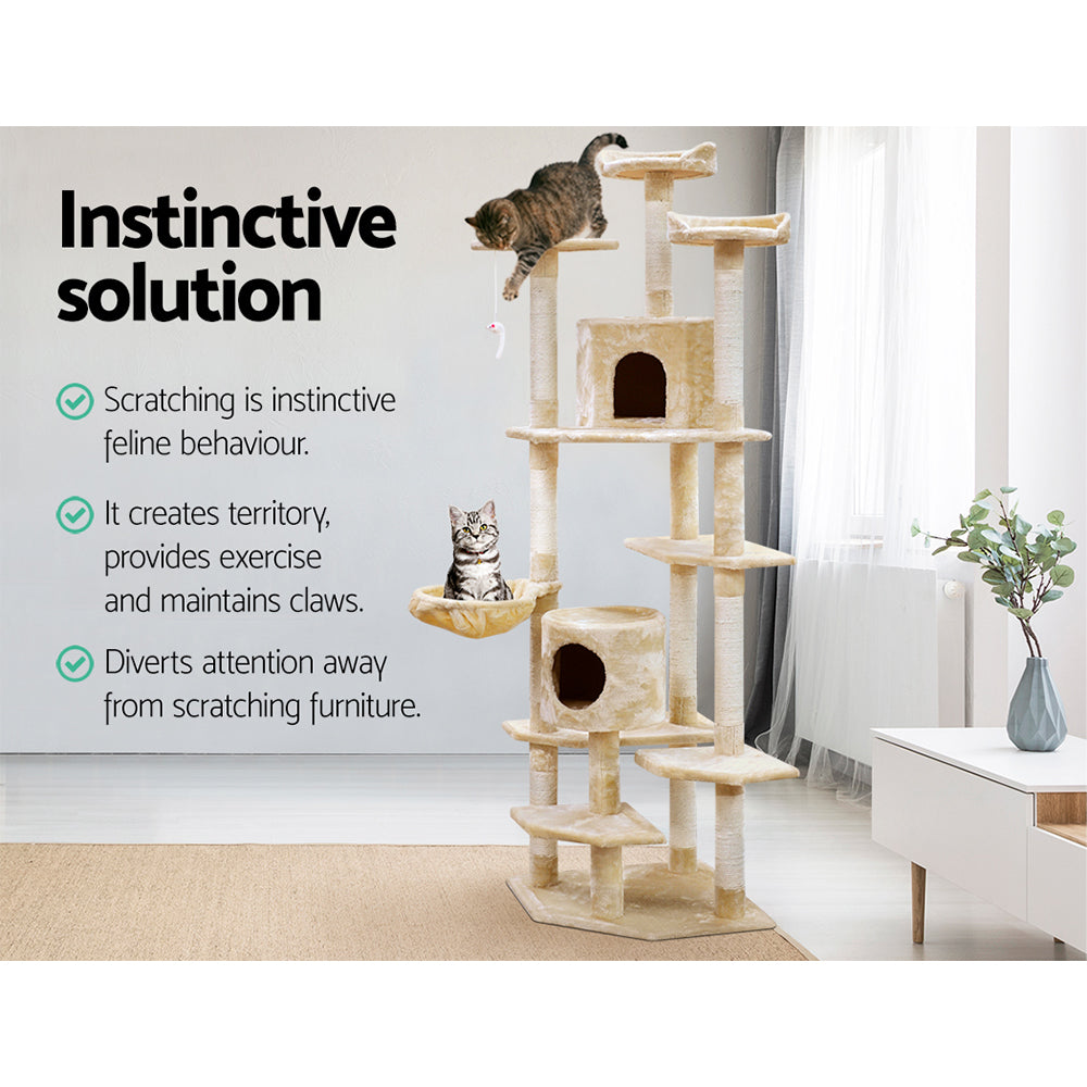 i.Pet Cat Tree 203cm Trees Scratching Post Scratcher Tower Condo House Furniture Wood Beige