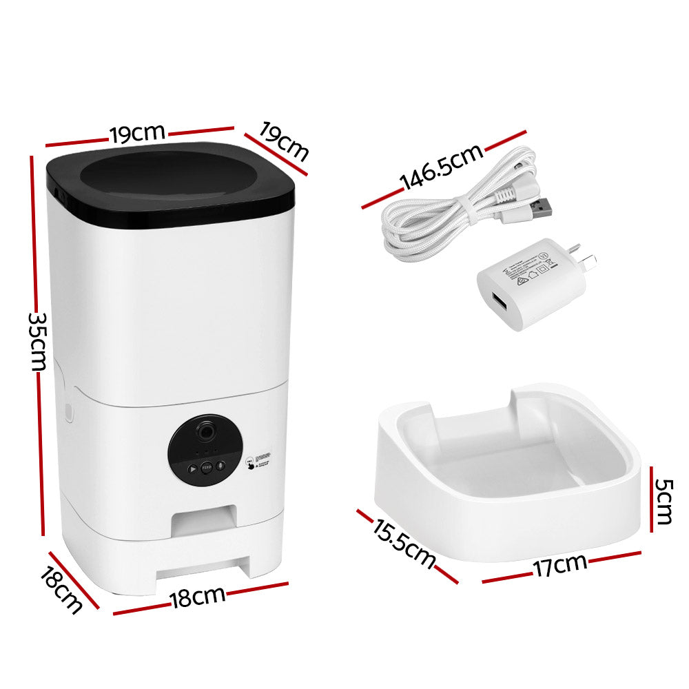 Smart Automatic Pet Feeder with HD Camera and Wifi Connectivity - Holds 6L of Food