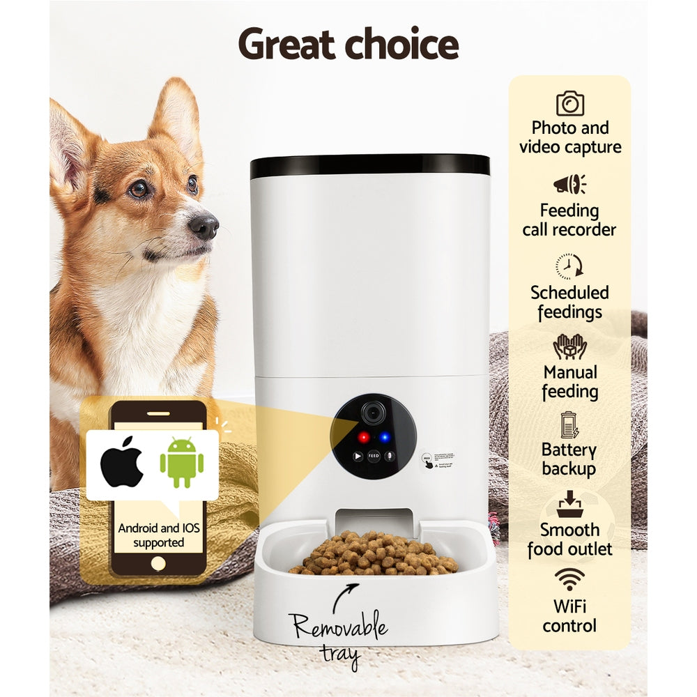 Smart Automatic Pet Feeder with HD Camera and Wifi Connectivity - Holds 6L of Food