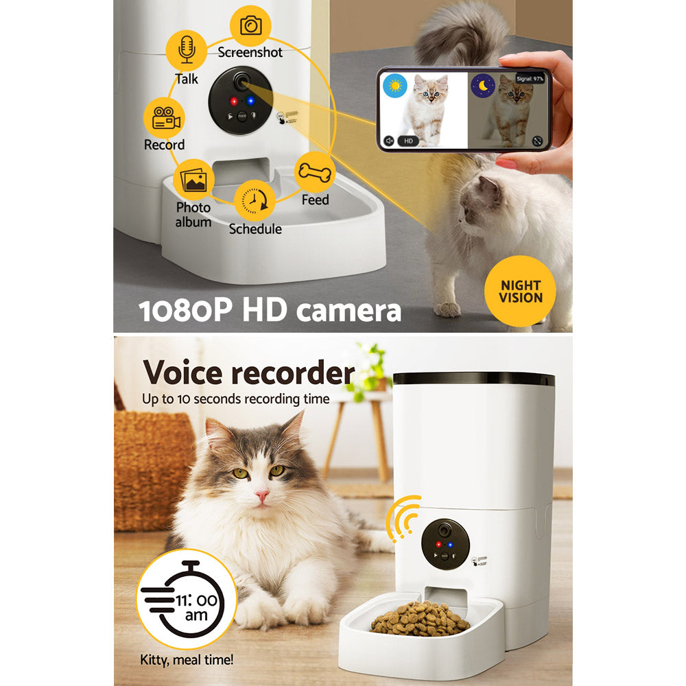 Smart Automatic Pet Feeder with HD Camera and Wifi Connectivity - Holds 6L of Food