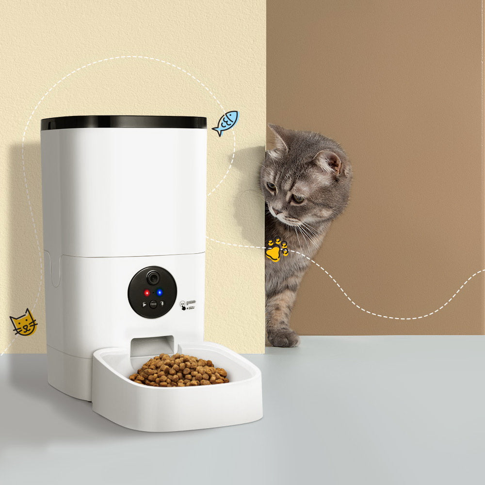 Smart Automatic Pet Feeder with HD Camera and Wifi Connectivity - Holds 6L of Food