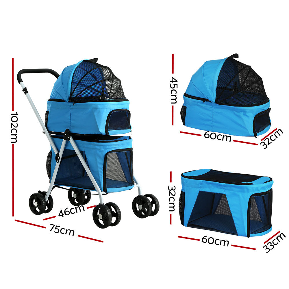 i.Pet Large Double 4 Wheels Foldable Pet Stroller for cats and dogs
