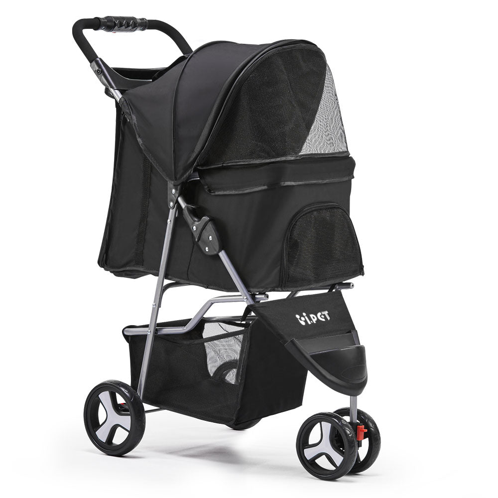 i.Pet Black 3 & 4 Wheel Pet Stroller for Convenient Pet Mobility