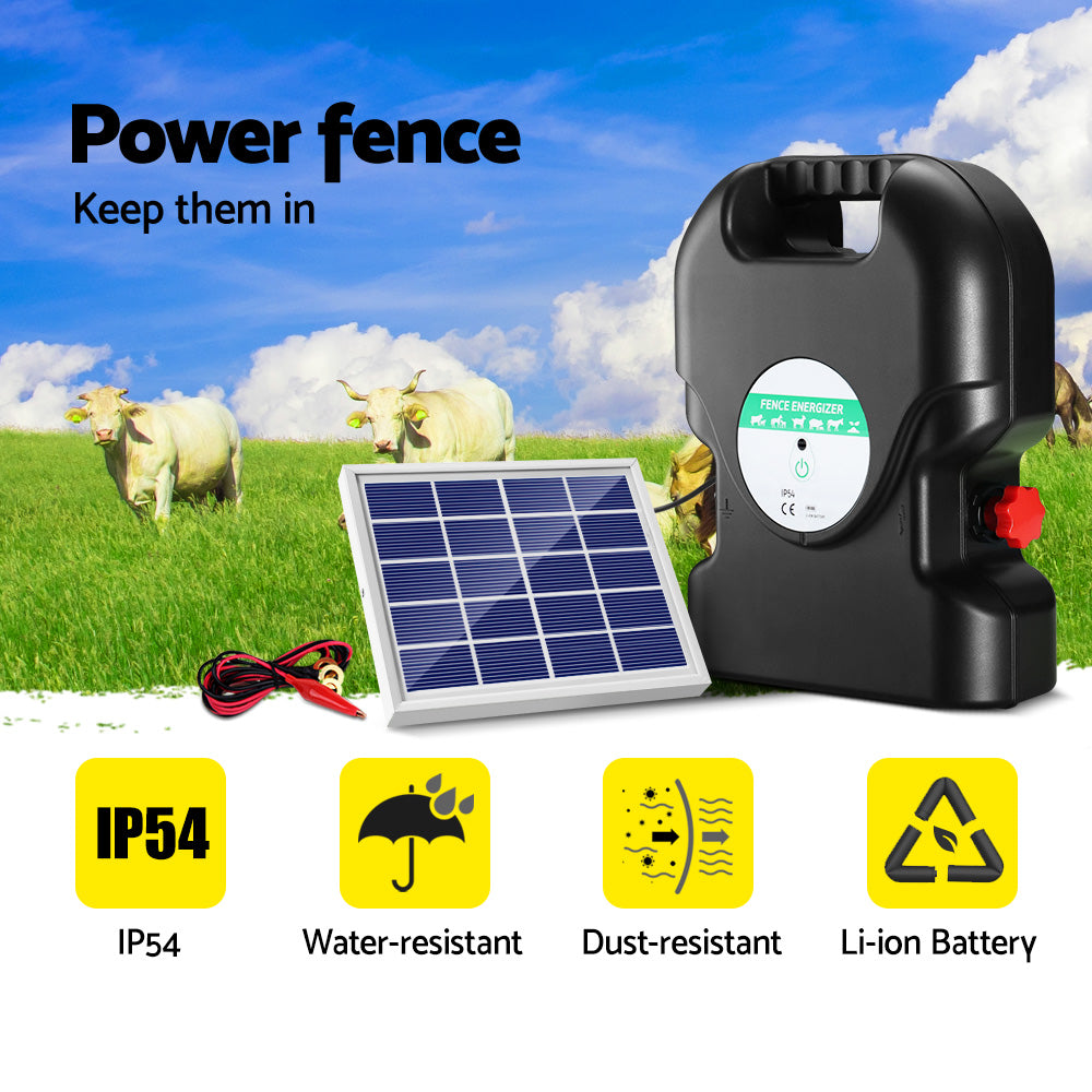 Giantz 20km Solar Electric Fence Energizer Charger - Discharge Energy: 1.2J