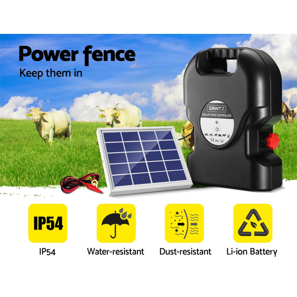 Giantz Electric Fence Energiser Solar Fencing Energizer Charger Farm Animal 10km 0.5J