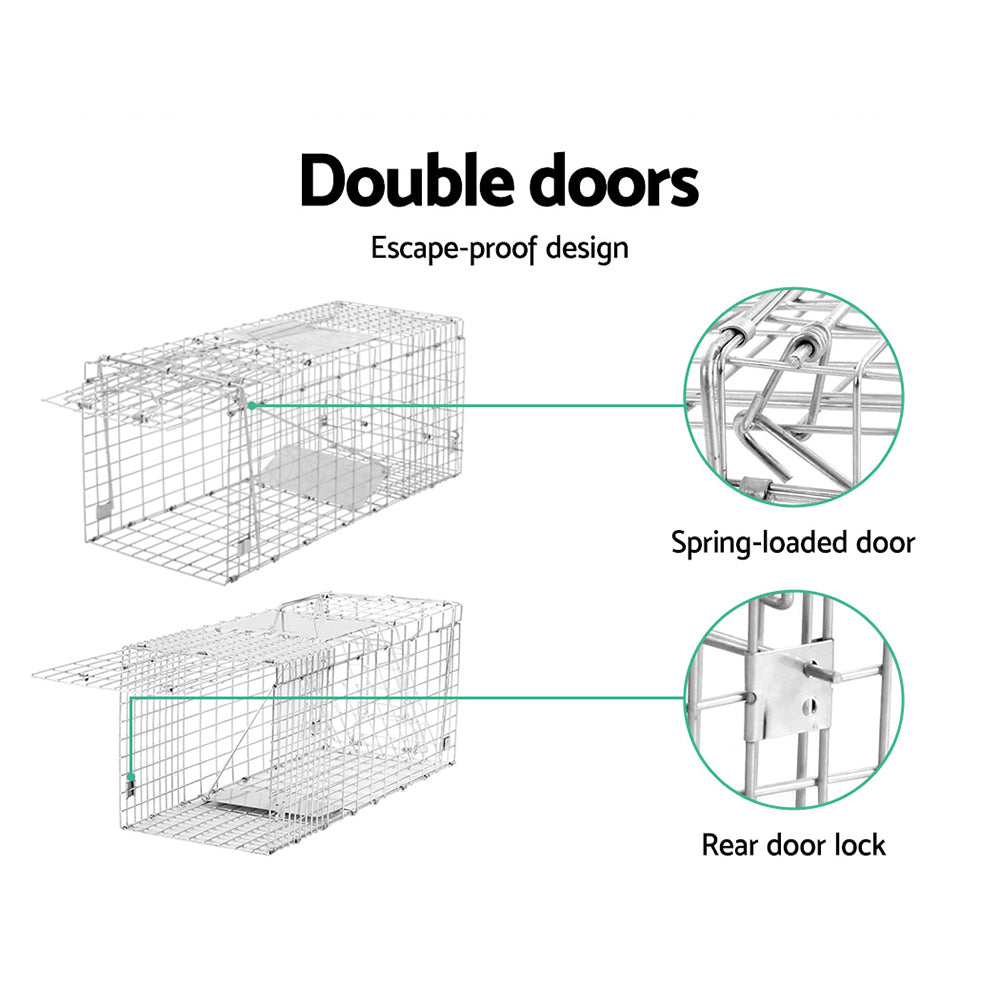 Set of 2 Humane Animal Trap Cage 66 x 23 x 25cm  - Silver