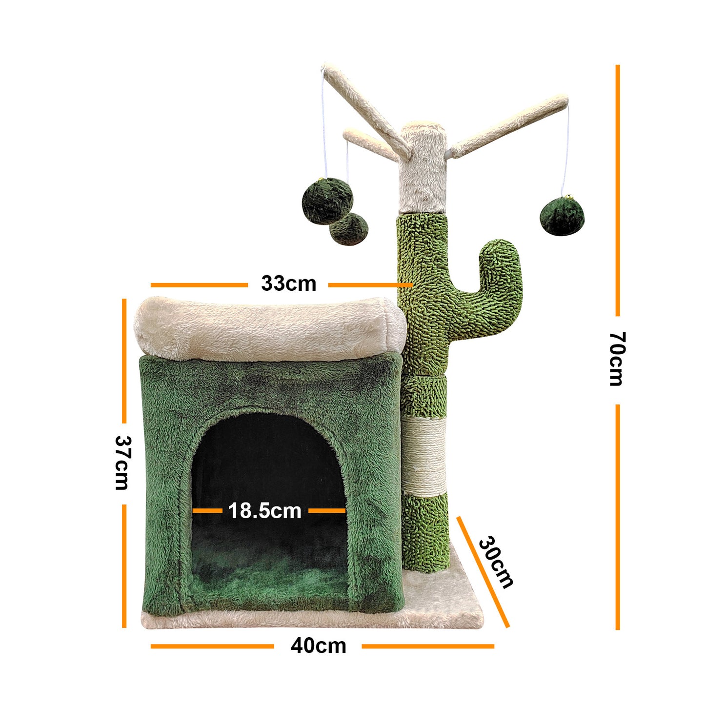 4Paws Cat Tree Scratching Post House Furniture Bed Cactus Play 70cm Green