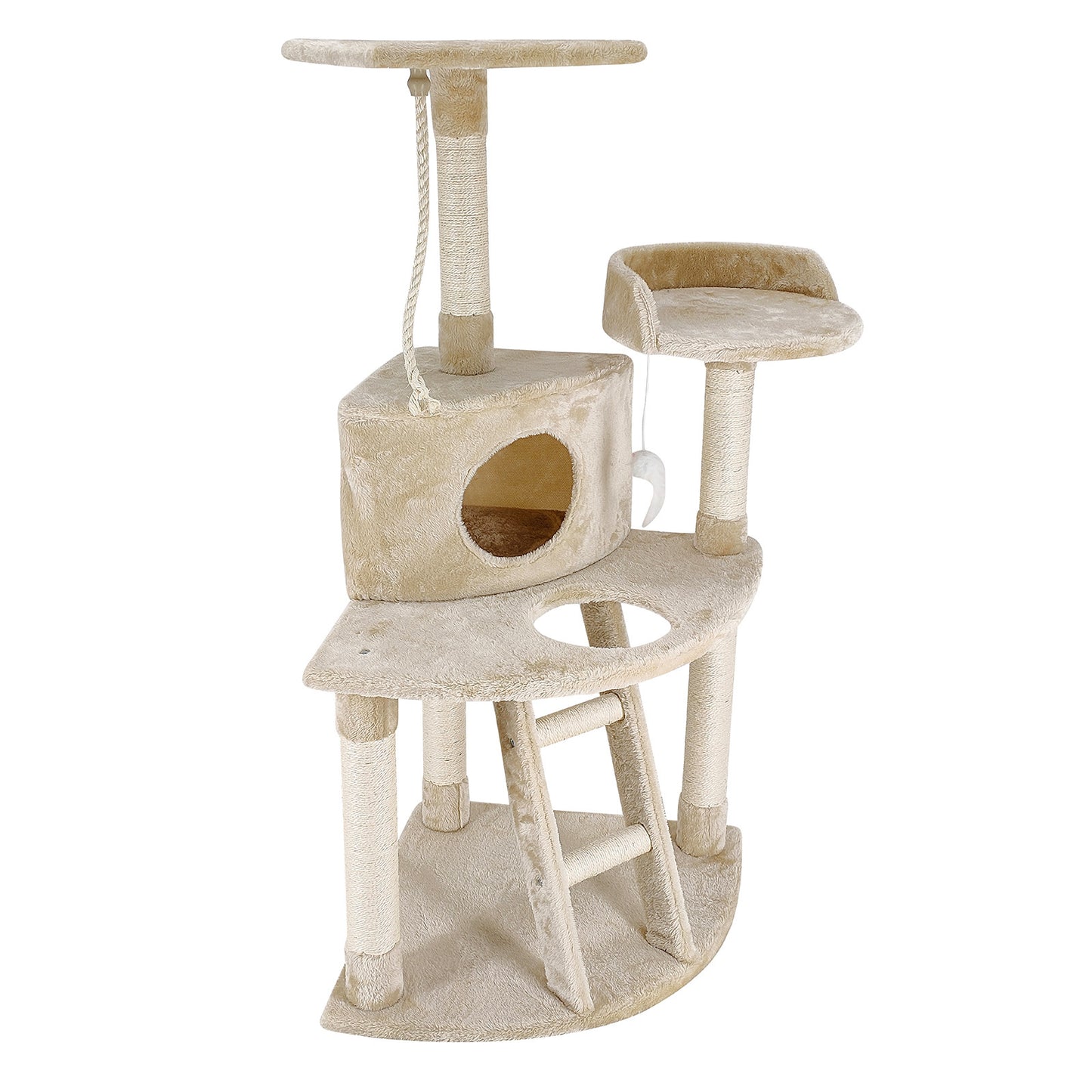 4Paws Cat Tree House Furniture Bed - Luxury Plush Play in Beige/Grey