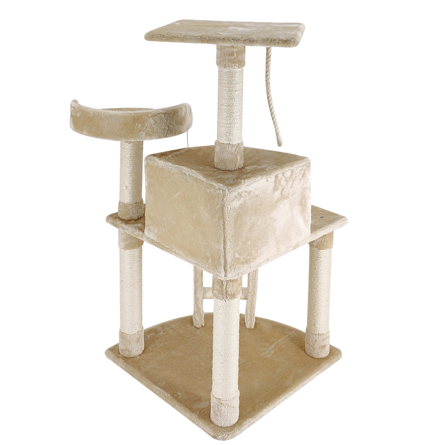 4Paws Cat Tree House Furniture Bed - Luxury Plush Play in Beige/Grey