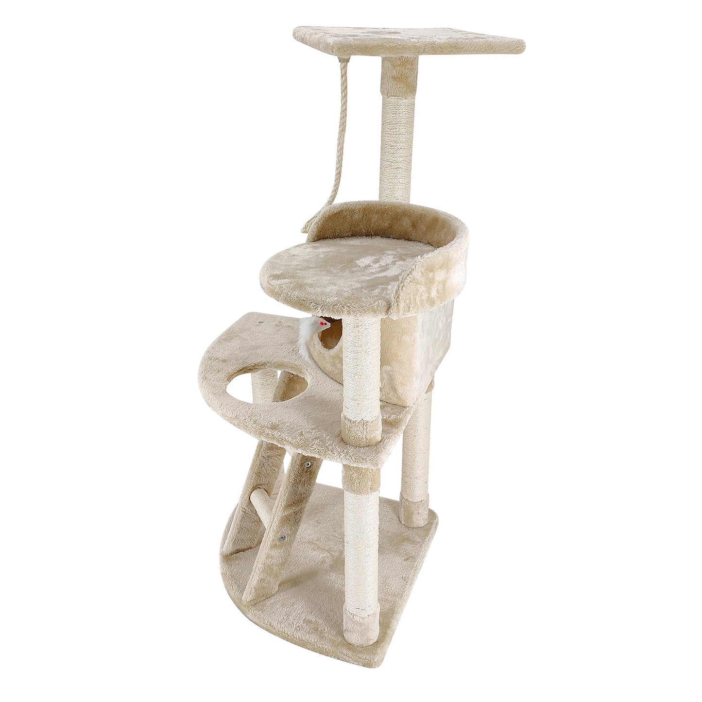 4Paws Cat Tree House Furniture Bed - Luxury Plush Play in Beige/Grey