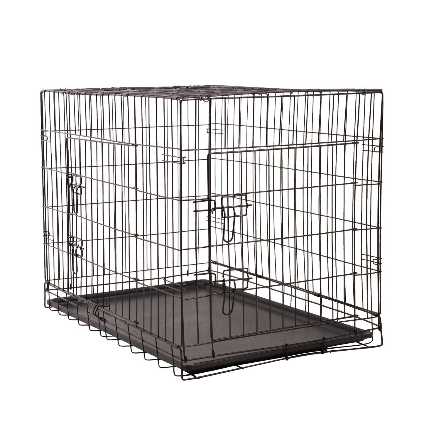 4Paws Foldable Metal Dog Crate with ABS Tray - Portable Pet Cage for Cats and Puppies, Black