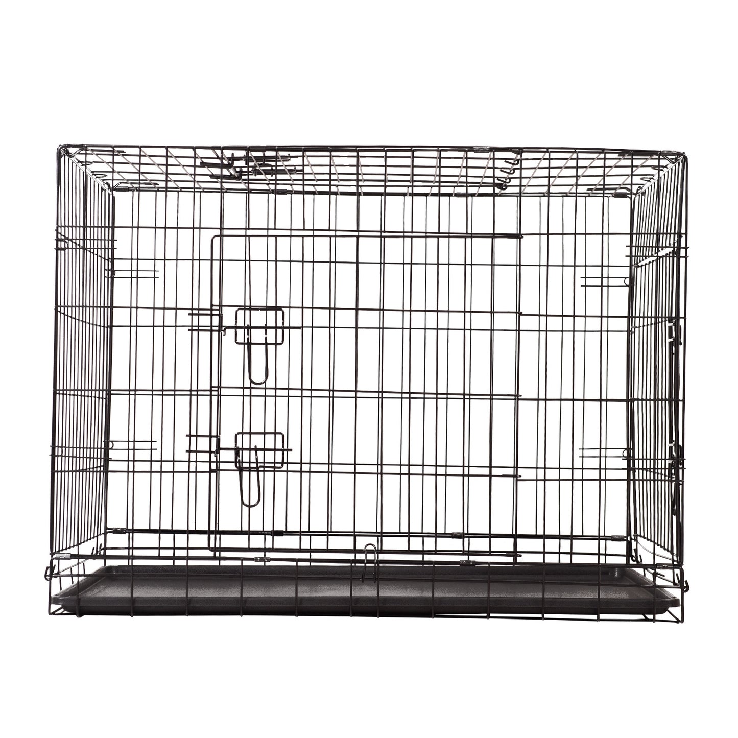 4Paws Foldable Metal Dog Crate with ABS Tray - Portable Pet Cage for Cats and Puppies, Black