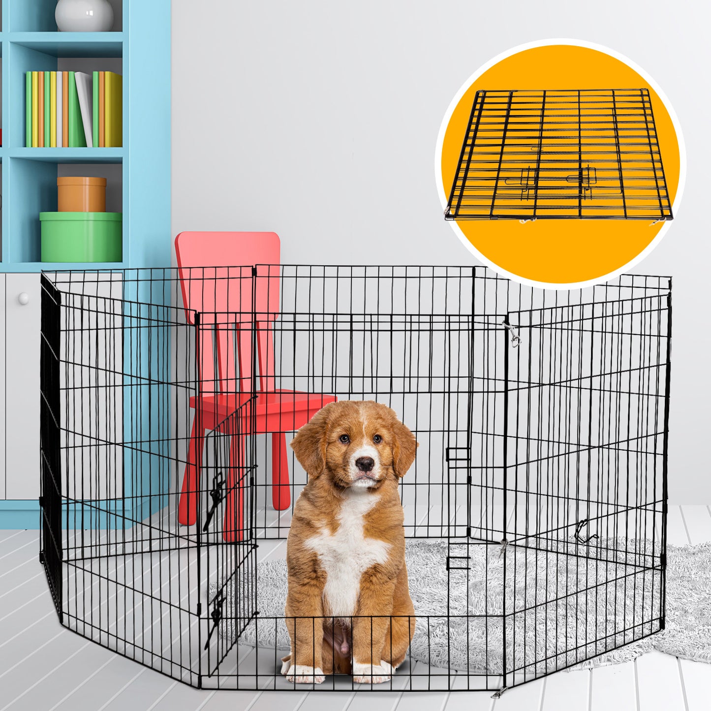 4Paws 8 Panel Playpen Puppy Exercise Fence Cage Enclosure - Black.