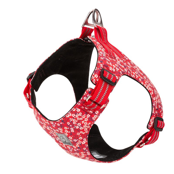 Floral Doggy Harness: Red and Saxony Blue in Various Sizes