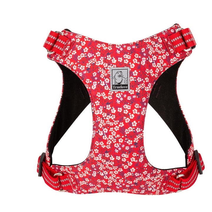 Floral Doggy Harness: Red and Saxony Blue in Various Sizes