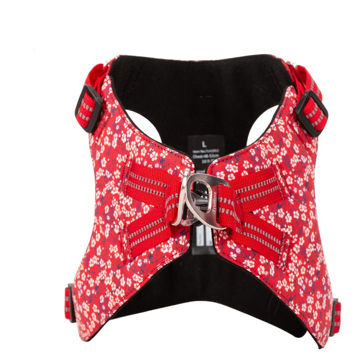 Floral Doggy Harness: Red and Saxony Blue in Various Sizes