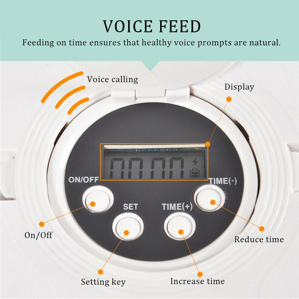 6-Meal Automatic Pet Feeder with LCD Display – Programmable Dog and Cat Food Dispenser in Pink, Green, and Grey