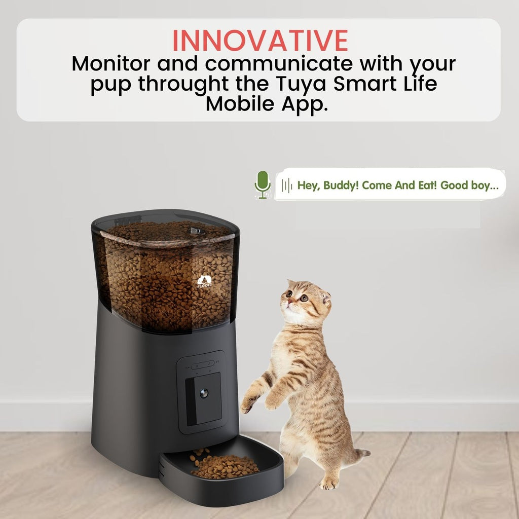 Floofi Smart Pet Feeder with Camera in Black and White Colour